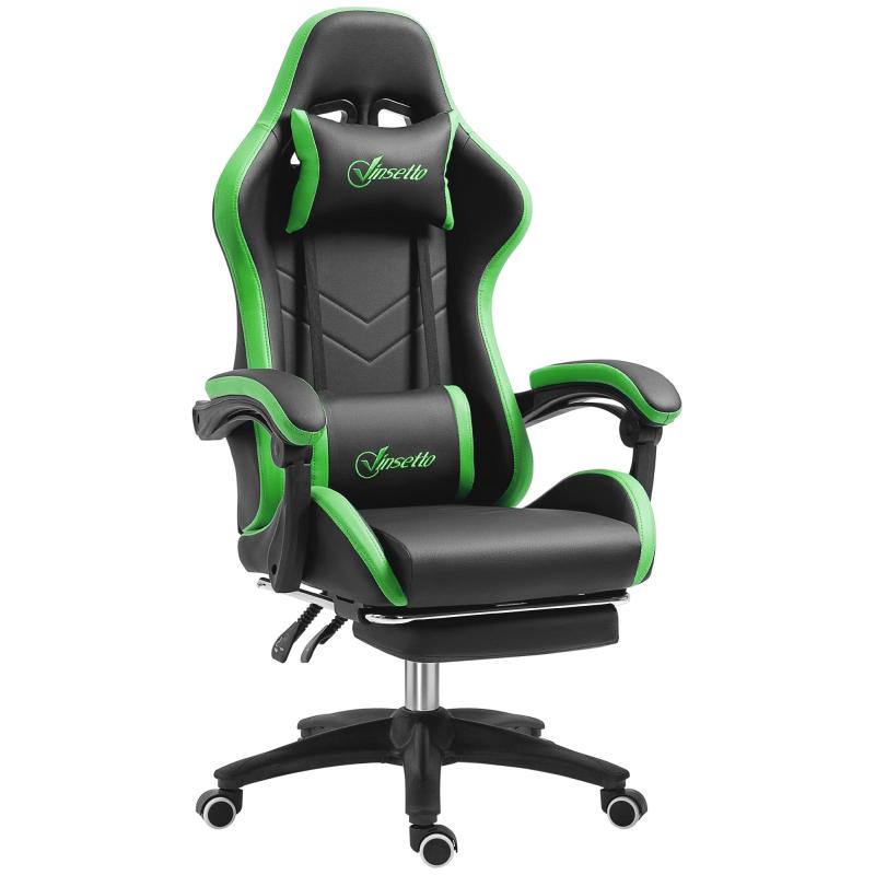 Καρέκλα Gaming από Συνθετικό Δέρμα 135° με Υποστήριξη Κεφαλής και Ποδιών, 65x65x121-129 εκ., Μαύρη και Πράσινη