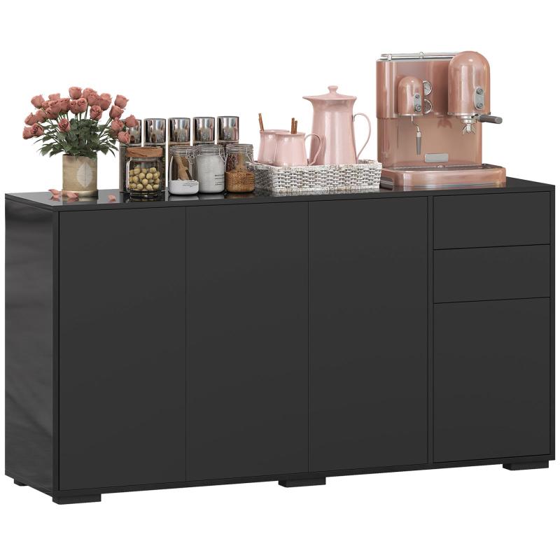 Ντουλάπα αποθήκευσης από particle board με 2 συρτάρια, 4 πόρτες και ρυθμιζόμενο ράφι, 140x36x74cm, Μαύρη