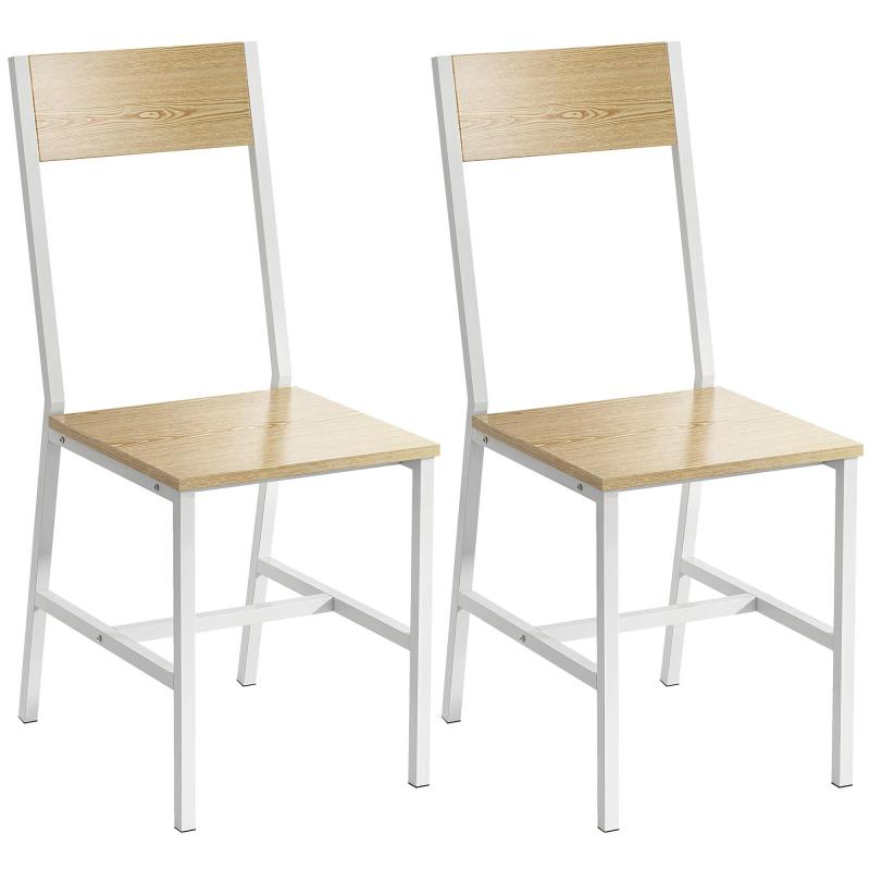 2PCS/Σετ Καρέκλες Τραπεζαρίας Κουζίνας με Κεκλιμένη Πλάτη και Μεταλλικό Σκελετό Φυσικής Φινίρισμα