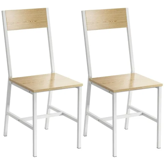 2PCS/Σετ Καρέκλες Τραπεζαρίας Κουζίνας με Κεκλιμένη Πλάτη και Μεταλλικό Σκελετό Φυσικής Φινίρισμα