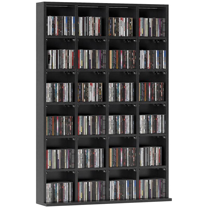 Μονάδα Αποθήκευσης CD με Ρυθμιζόμενα Ράφια για 456 CDs ή 336 DVDs, 24 Θέσεις, 89x20x130.5 cm, Μαύρο