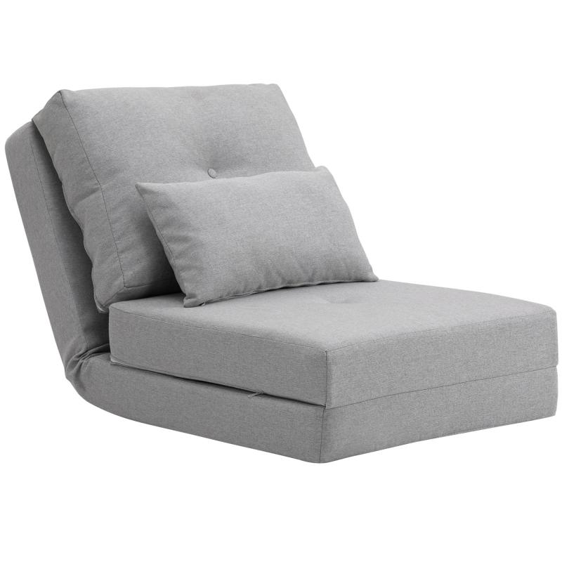 3 σε 1 Μετατρέψιμο Κρεβάτι Καρέκλας (Chaise Longue & Καναπές Δαπέδου) με 2 Μαξιλάρια, Ανοιχτό Γκρι