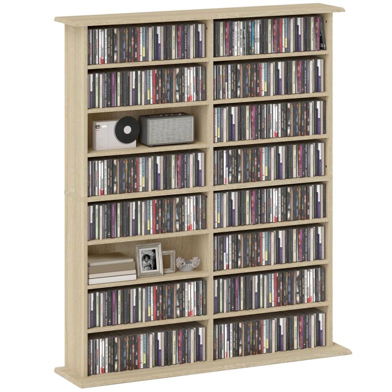 Μονάδα αποθήκευσης CD/βιβλιοθήκη από ξύλο με 16 ράφια, 106.5x24x126.3 cm, Φυσικό φινίρισμα