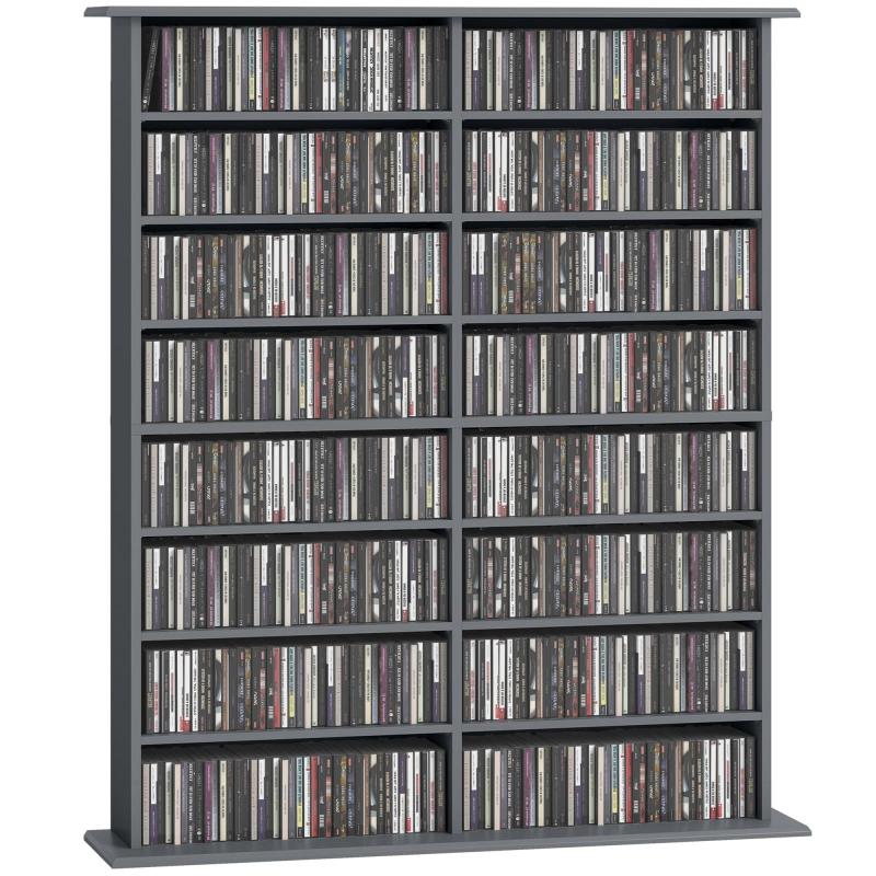 Μονάδα αποθήκευσης CD και DVD με 16 διαμερίσματα και 12 ρυθμιζόμενα ράφια, μέγιστη χωρητικότητα 720 CDs/396 DVDs και Blu-rays, γκρι