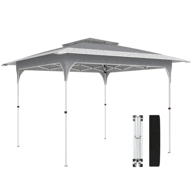 Αναδιπλούμενη Σκηνή Pop-Up 3.5 x 3.5 m – Ρυθμιζόμενο Ύψος 3 Επιπέδων, Διπλή Στέγη, Κεντρικός Μηχανισμός Κλειδώματος, Τσάντα Μεταφοράς, UPF 50+ (Γκρι)
