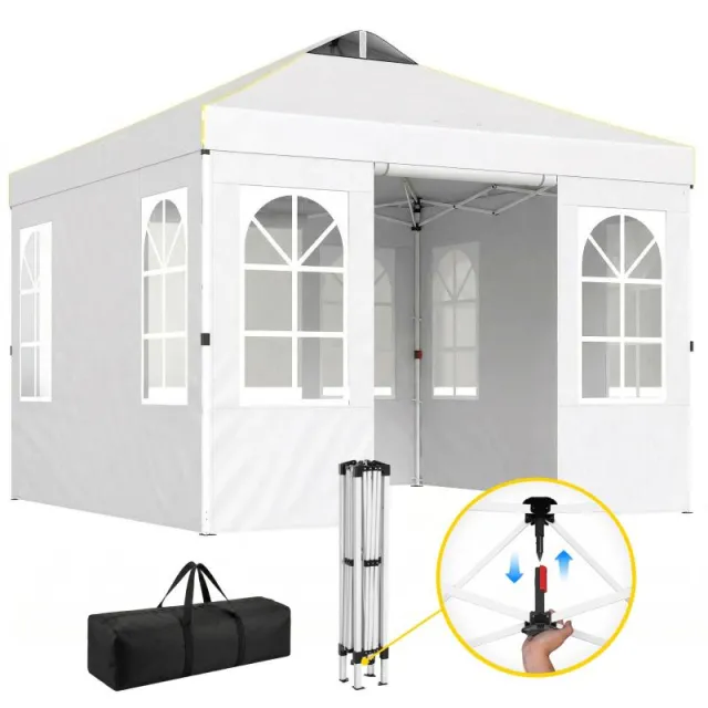 Αναδιπλούμενη Σκηνή Pop-up 3x3m με UPF50+, 4 Αφαιρούμενα Πλευρικά Τοίχωματα, Ρυθμιζόμενο Ύψος και Τσάντα Μεταφοράς – Λευκή