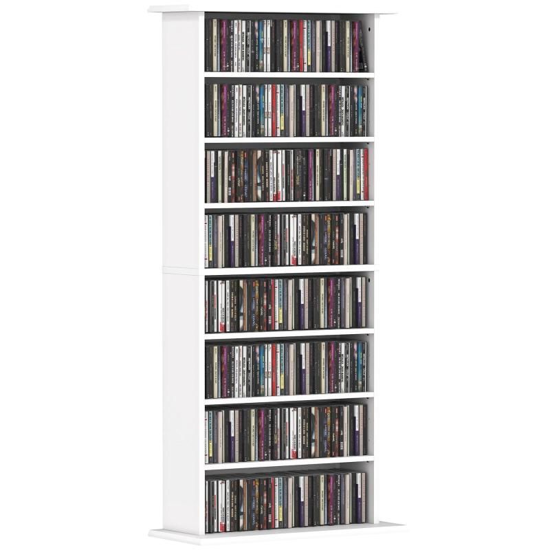 Λεπτή Μονάδα Ραφιού CD και DVD με 8 Θέσεις και Ρυθμιζόμενα Ράφια, 58x24x126.3 cm, Λευκό