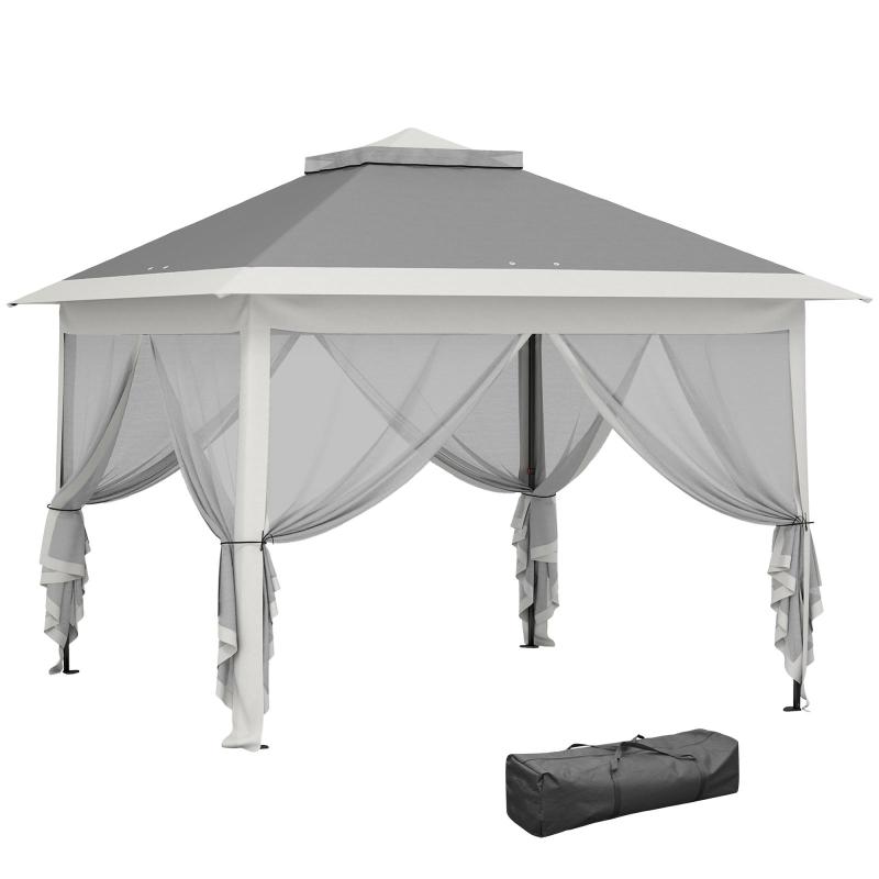 3.3 x 3.3 m Τέντα Pop-Up – Ρυθμιζόμενο Ύψος, Διπλή Στέγη, Αφαιρούμενα Κουνουπιέρες, Τσάντα Μεταφοράς, Αντι-UV (Γκρι)