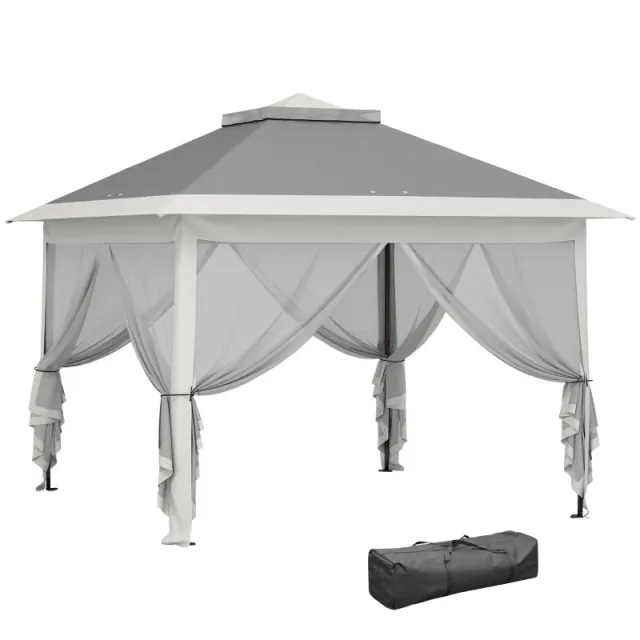 3.3 x 3.3 m Τέντα Pop-Up – Ρυθμιζόμενο Ύψος, Διπλή Στέγη, Αφαιρούμενα Κουνουπιέρες, Τσάντα Μεταφοράς, Αντι-UV (Γκρι)