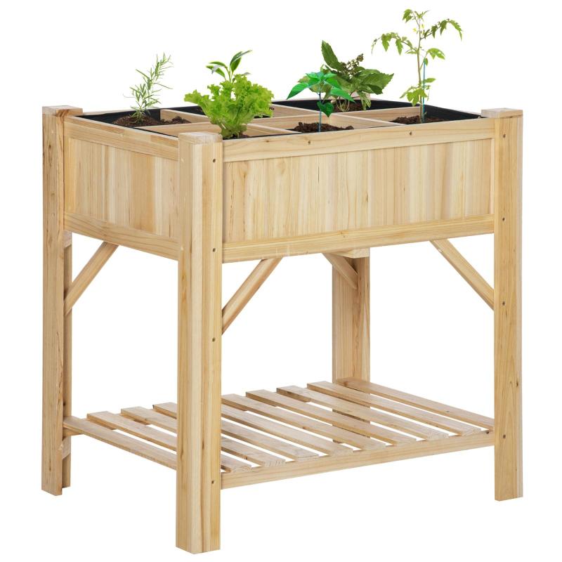 Ξύλινο Αστικό Κήπο 78.5x58x81 cm Υψωμένο Κρεβάτι με 6 Διαμερίσματα και Κάτω Ράφι για Φυτά και Λουλούδια σε Κήπο, Βεράντα, Εξωτερικό, Φυσικό Χρώμα