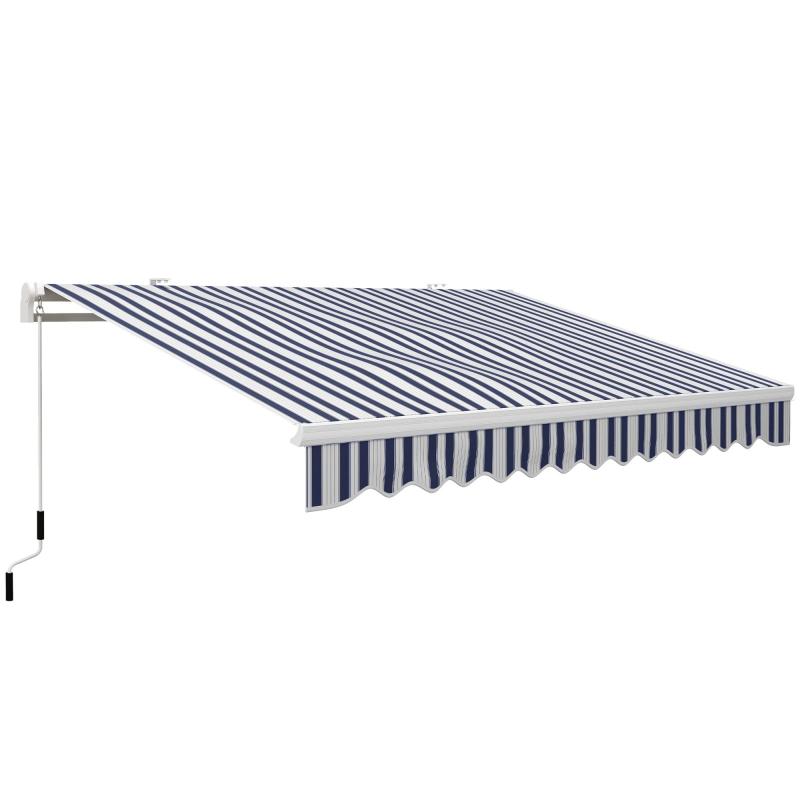 Χειροκίνητη Ανακλινόμενη Τέντα 395x245 cm Ρυθμιζόμενης Γωνίας με Αρθρωτό Βραχίονα Αντι-UV και Αδιάβροχη Τοποθέτηση σε Τοίχο Μπλε και Λευκή