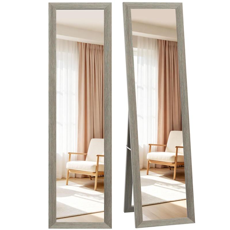 Καθρέφτης Δαπέδου Πλήρους Μήκους με Κάδρο και Στήριγμα, Ξύλο και Γυαλί, 37x40x155 εκ., Γκρι