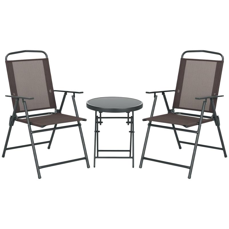 Σετ Κήπου 3 Τεμαχίων με Δύο Καρέκλες 53.5x64x93 cm και Τραπέζι Καφέ Διάμετρος 45x50 cm, Μεταλλικό, Καφέ
