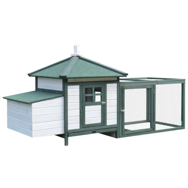 Ξύλινο Κοτέτσι Κήπου με Ράμπα και Δίσκο, 196x76x97cm, Λευκό και Πράσινο