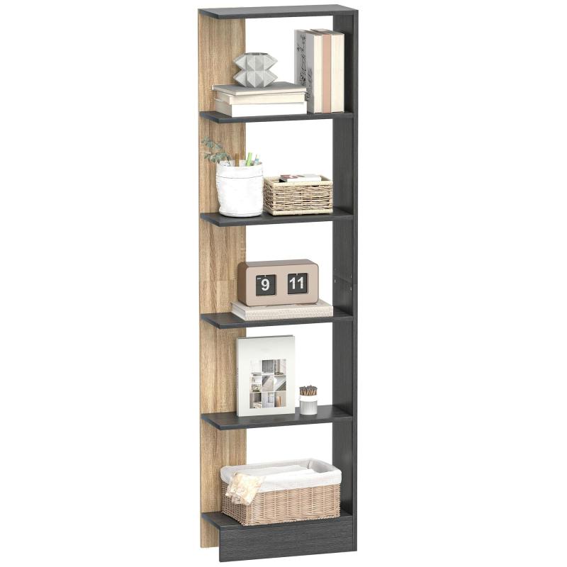 Ράφι αποθήκευσης με 5 ανοιχτές θήκες 45 x 21 x 170 cm Μαύρο και Δρυς