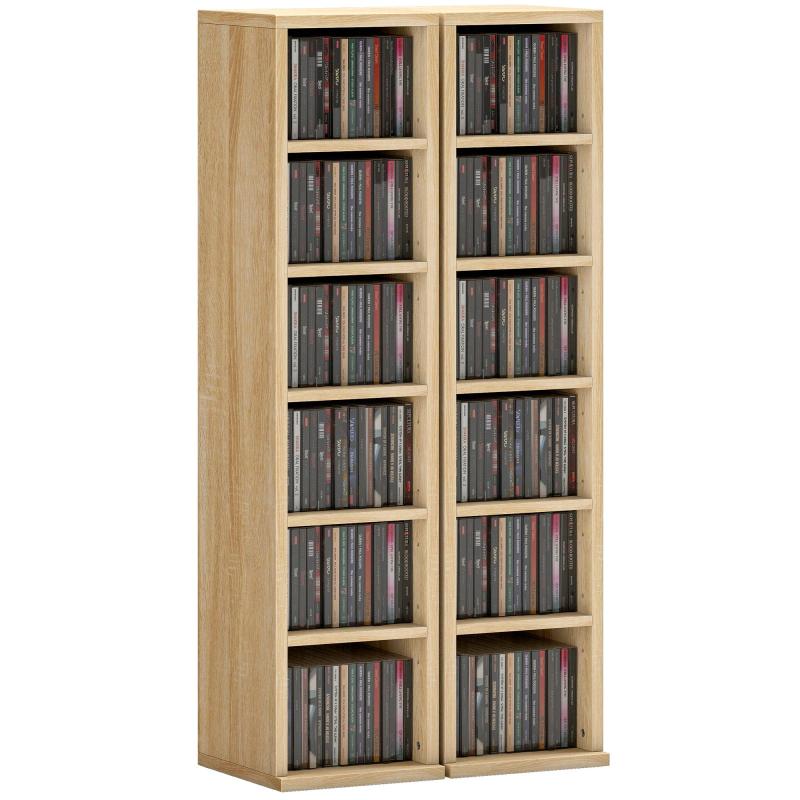 Σετ 2 ψηλών μονάδων αποθήκευσης CD/DVD (12 θήκες η καθεμία), 21 x 22.5 x 88.5 cm, χωρητικότητα 204-CD, φινίρισμα δρυός.
