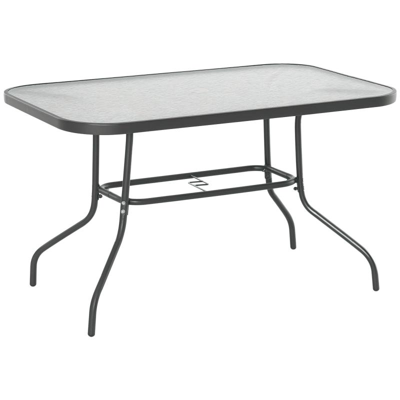 Ορθογώνιο τραπέζι κήπου (120L x 80W x 70H cm), γκρι επικάλυψη από εποξειδικό μέταλλο, επιφάνεια από γυαλί ανθεκτικό σε θραύση.