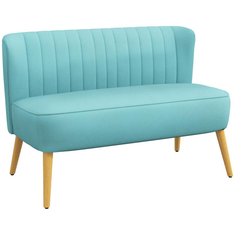 Καθιστικό καναπέ 2 θέσεων retro, ξύλινα πόδια, 117 cm x 56.5 cm x 77 cm, πράσινο
