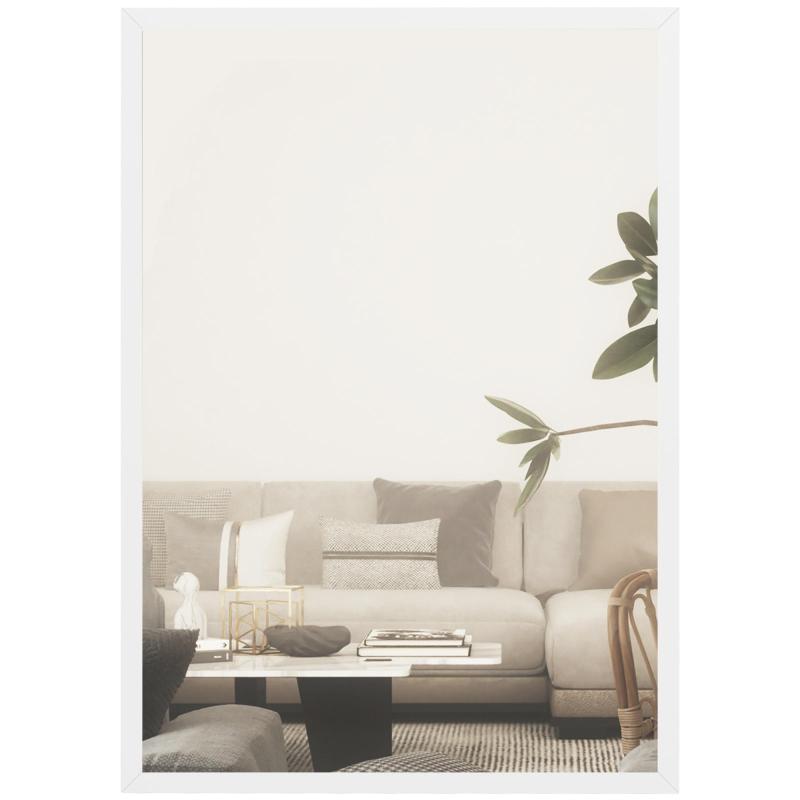 Ορθογώνιος καθρέφτης τοίχου 60 x 40 cm, λευκό ξύλινο πλαίσιο, ιδανικός για το μπάνιο, το σαλόνι ή την κρεβατοκάμαρα