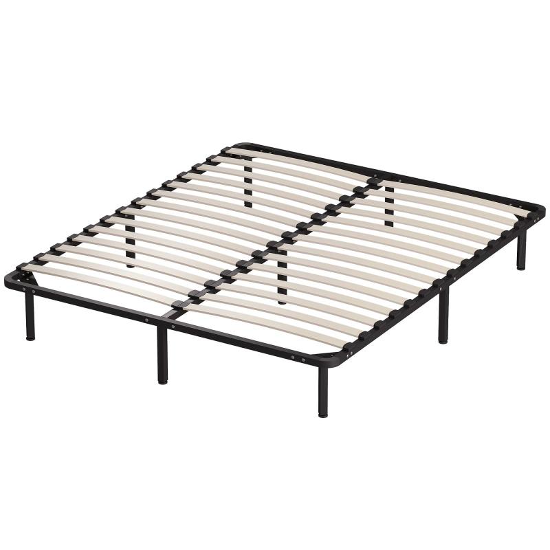 Κρεβάτι 160 x 190 cm, διπλό κρεβάτι από συμπαγές ξύλο με σκελετό και ποδαρικό, αποθηκευτικός χώρος κάτω από το κρεβάτι, μαύρο