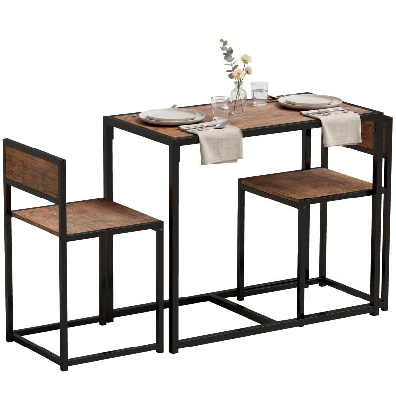 Σετ μπαρ 3PCS / Σετ τραπεζιού και καρέκλας, περιλαμβάνει 2 καρέκλες και 1 τραπέζι, Διαστάσεις: 90 cm x 47 cm x 76 cm, καφέ + μαύρο