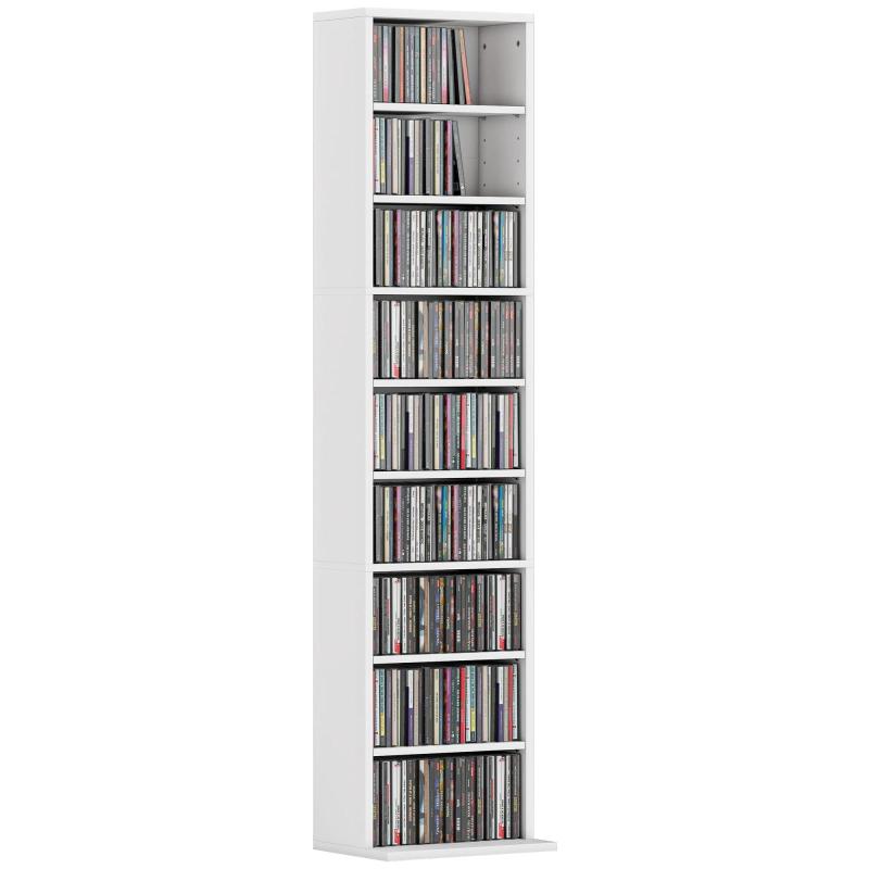 Ράφι αποθήκευσης CD με 6 ρυθμιζόμενα ράφια, χωρητικότητα: 260 CDs/120 DVDs, 33x24x140 cm, Λευκό