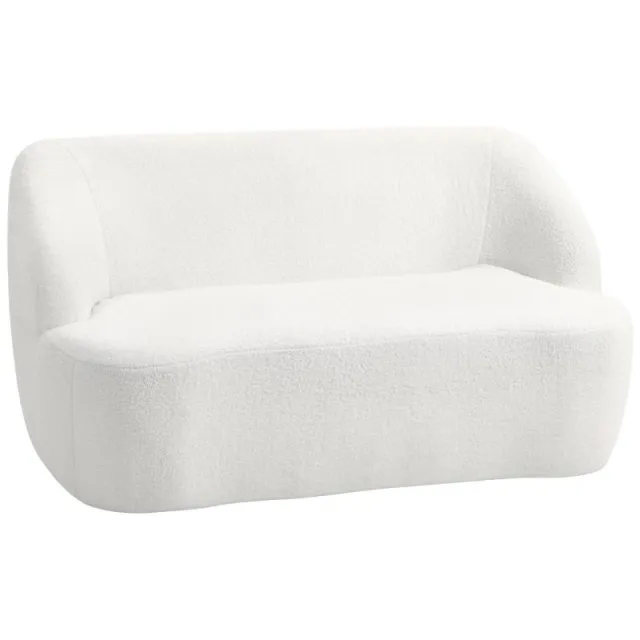 Καναπές Bouclé 2 Θέσεων 142 cm με Καμπυλωτό Σχέδιο και Παχύ Μαξιλάρι – Κρέμα – Χωρίς Συναρμολόγηση