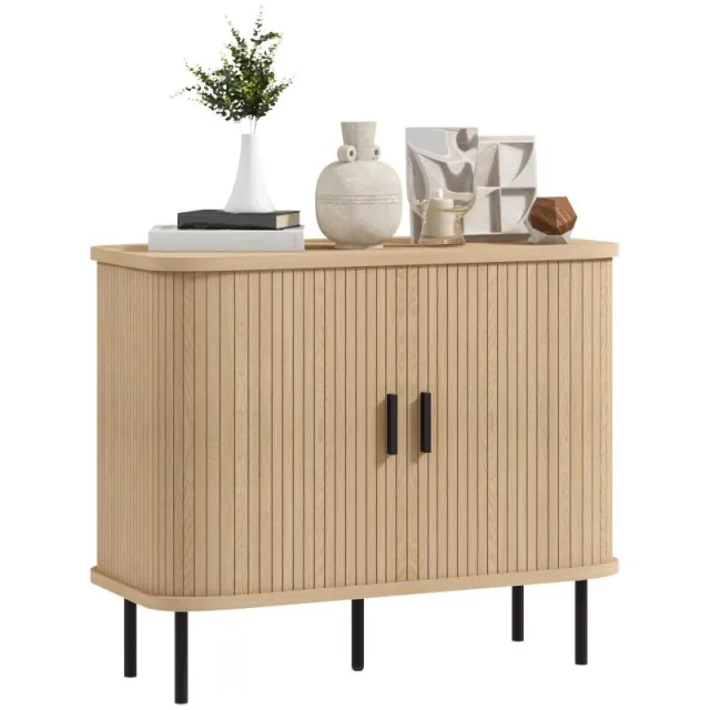 Vintage Μπουφέ με 2 Ρολά Πόρτες (Στυλ Ρολό) 90x40x75 cm – Δρυς και Μαύρο