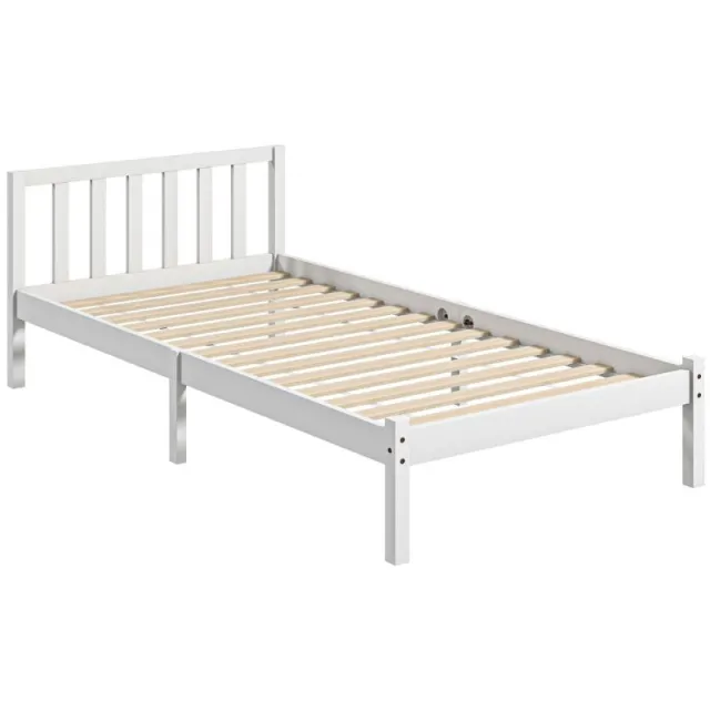 Ξύλινο Κρεβάτι με Κεφαλάρι για Στρώμα 90x190 cm (Δεν Περιλαμβάνεται), 120 kg Φορτίο, 198x96x70 cm, Λευκό