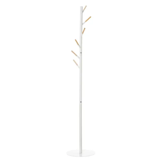 Ξύλινη Ελεύθερη Κρεμάστρα Ρούχων με 6 Γάντζους για Ρούχα και Τσάντες – Για Σαλόνι, Χώρο Εισόδου ή Υπνοδωμάτιο – 35x35x174 cm – Λευκό
