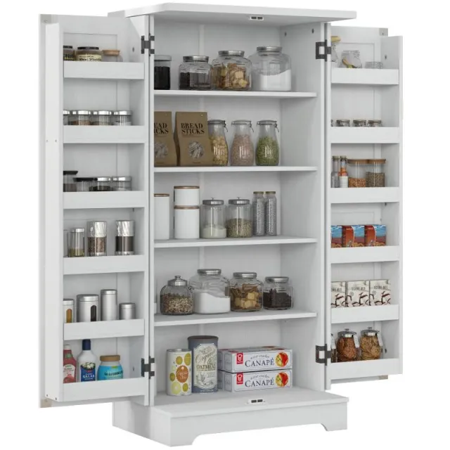 Κουζίνας sideboard, ντουλάπι κουζίνας 5 επιπέδων με πόρτες και ρυθμιζόμενα ράφια, 60W x 40D x 120H cm, κρεμ ξύλινη υφή