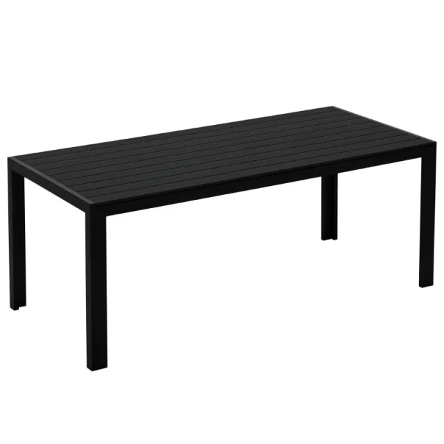 Πλαστικό τραπέζι κήπου 190 x 84.5 x 72 cm – Ανθεκτικό στις καιρικές συνθήκες, όψη ξύλου, υφή ξύλου, αντιολισθητικό; Κατάλληλο ως μπουφές, κάμπινγκ, μπαλκόνι, βεράντα ή εξωτερικό τραπέζι φαγητού (Μαύρο)
