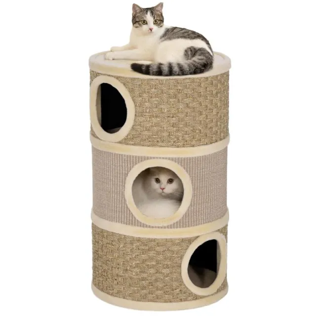 Κάδος ξ scratching, 79 cm ύψος, 45 cm, τριών επιπέδων κάδος γάτας με σιζάλ σχοινί, σπηλιά γάτας, για μεγάλες γάτες, χακί+καφέ