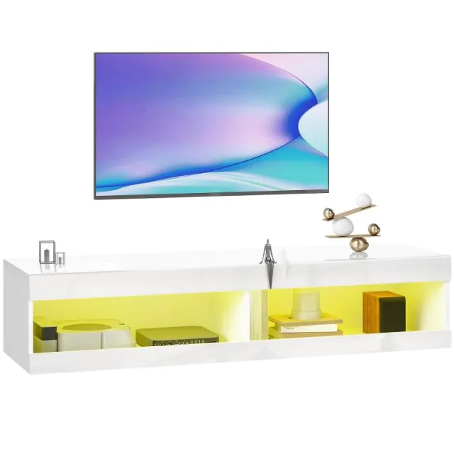 Τοίχου Ντουλάπι Τηλεόρασης με RGB LED Φώτα, Υψηλής Γυαλάδας Βάση Τηλεόρασης για Τηλεοράσεις 55-60 Ίντσες