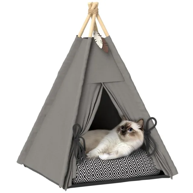 Τέντα teepee για κατοικίδια, κρεβάτι για κατοικίδια σε στυλ teepee, τέντα γάτας με μαξιλάρι, κρεβάτι σκύλου για ύπνο, κρεβάτι γάτας, γκρι