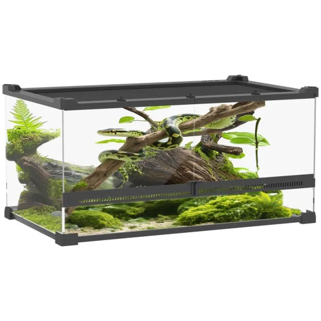 Γυάλινο Terrarium Ερπετών με Αεριζόμενο Πάνω και Ασφαλείς Μπροστινές Πόρτες