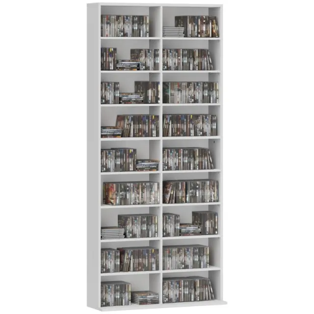 Ράφι αποθήκευσης Blu-ray DVD 175 εκ. 14 Ρυθμιζόμενα Ράφια, 18 διαμερίσματα, Σανίδα από Σωματίδιο, Λευκό