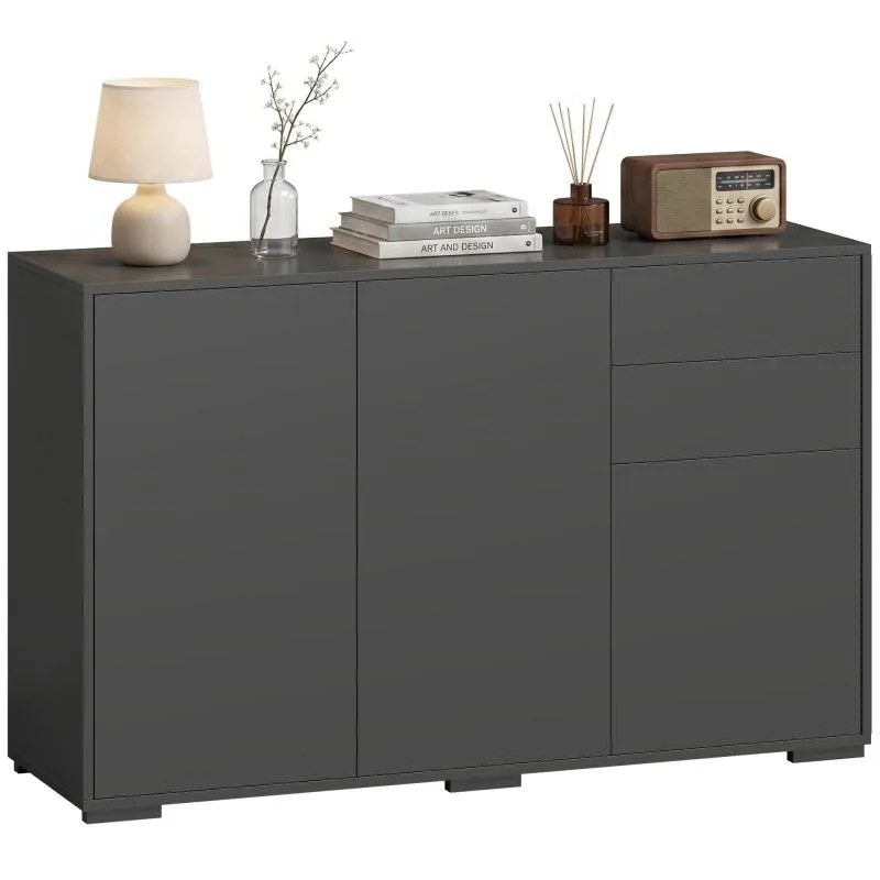 Ντουλάπι αποθήκευσης Push-Open Sideboard, ντουλάπι μπουφέ με 2 συρτάρια, Μέγεθος: 117 x 36 x 74 cm, Μαύρο
