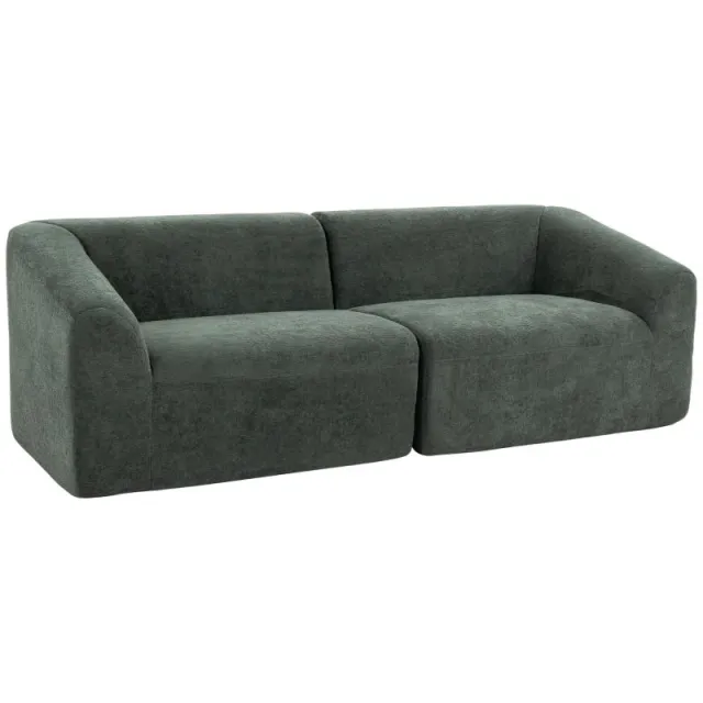 Καθιστικό καναπέ chenille 3 θέσεων 225 cm, μοντέρνος καναπές σαλονιού με ευρύ κάθισμα και ελατήρια, σκούρο πράσινο