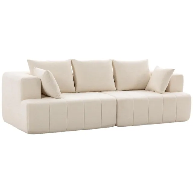 Καθιστικός καναπές chenille 3 θέσεων 248 cm, μοντέρνος καναπές σαλονιού, ευρύ μαξιλάρι, ελατήρια, μπεζ
