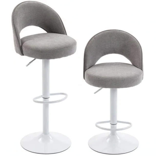Σετ 2 Μπαρ Σκαμπό, Ρυθμιζόμενα Ύψους Μπαρ Καρέκλες, Μαξιλαρωτή Επένδυση Chenille, 360 Μοίρες Περιστροφή, Γκρι