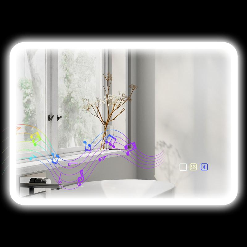 LED καθρέφτης μπάνιου με Bluetooth, 50 x 70 cm, διακόπτης αφής, ρυθμιζόμενο φως, 3 χρώματα, αντιατμιστικός, λειτουργία μνήμης, ασημί