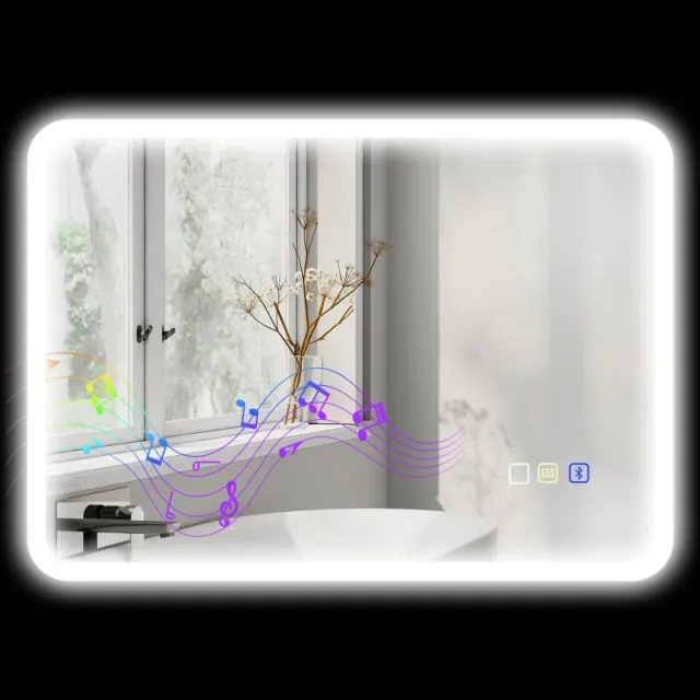 LED καθρέφτης μπάνιου με Bluetooth, 50 x 70 cm, διακόπτης αφής, ρυθμιζόμενο φως, 3 χρώματα, αντιατμιστικός, λειτουργία μνήμης, ασημί