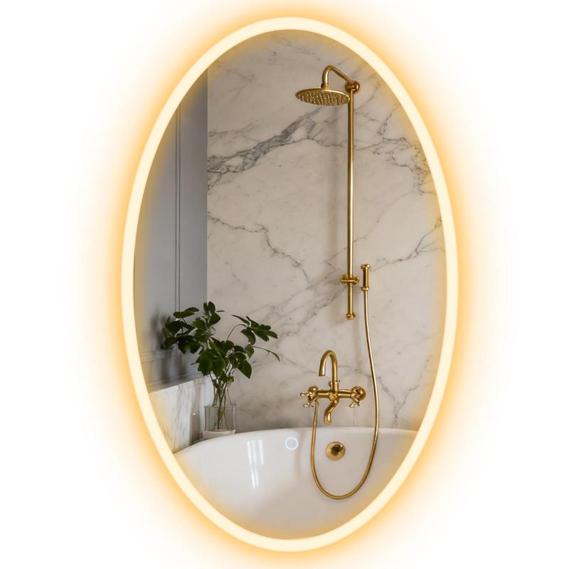 Φωτιζόμενος Καθρέφτης Μπάνιου 80 x 50 cm, Οβάλ LED Καθρέφτης, Αντιθαμβωτικός, 3 Χρώματα Φωτός, Ρυθμιζόμενος, Διαυγής