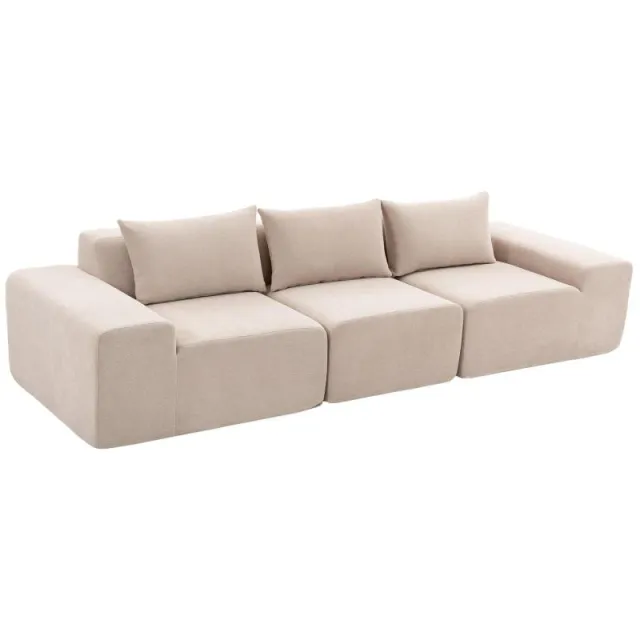 Καναπές Chenille 3 Θέσεων 320 cm, Μοντέρνος Καναπές, Εξαιρετικά Φαρδύ Κάθισμα και Βραχίονες, Πλήρως Συμπιεσμένος, Μπεζ