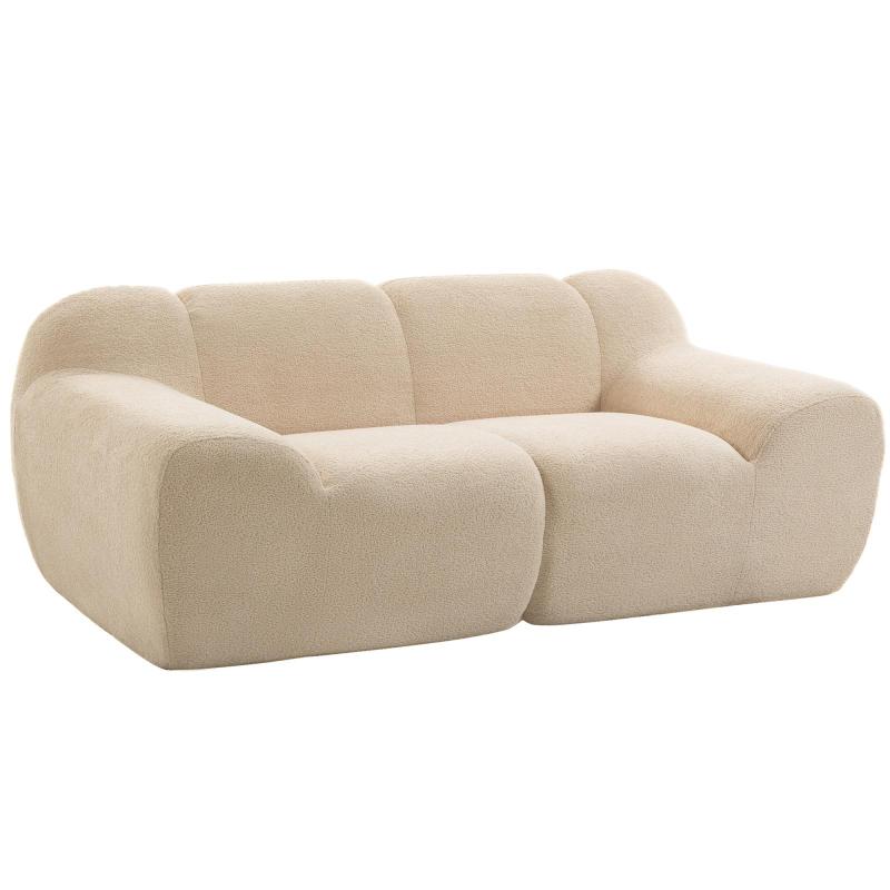 Καναπές Chenille 2 Θέσεων, Καναπές Σαλονιού 174cm, Φαρδύ Μαξιλάρι και Βραχίονες, Πλήρως Συμπιεσμένος, Μπεζ