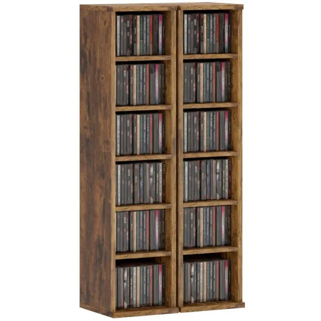 Σετ 2 ραφιών CD και DVD με 12 διαμερίσματα και ρυθμιζόμενα ράφια, 21 x 22.5 x 88.5 εκ, Ρουστίκ Καφέ
