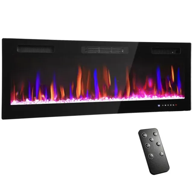 Ηλεκτρικό τζάκι τοίχου ή ενσωματωμένο, 900W/1800W, 12-χρωματικό εφέ φλόγας, 5 επίπεδα φωτεινότητας, 127 x 9.4 x 47 εκ., μαύρο