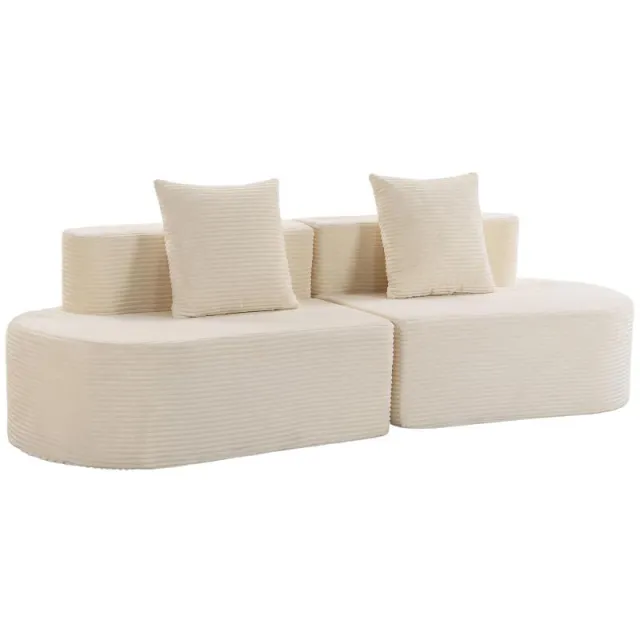Καμπυλωτός Καναπές 3 Θέσεων, Βελούδο 245cm, Καναπές Σαλονιού, Βαθιά Καθίσματα, 2 Μαξιλάρια, Συμπιεσμένος (Χωρίς Συναρμολόγηση), Κρέμα
