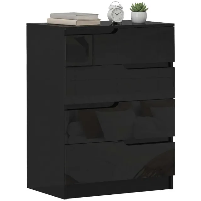 Κομοδίνο Υπνοδωματίου με 4 Συρτάρια 60x40x85 cm Γυαλιστερό Μαύρο